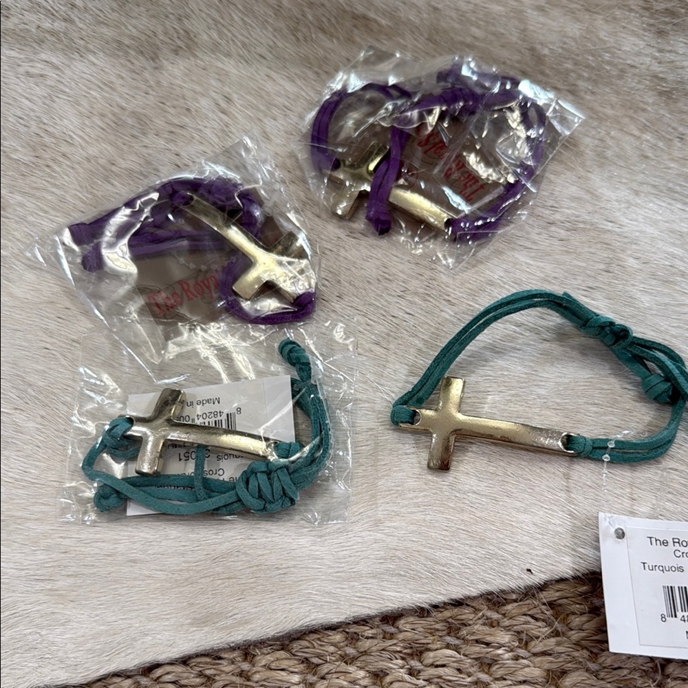 Gold Cross Bracelets in Purple and Teal